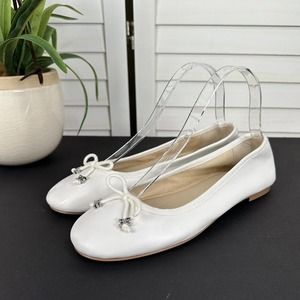 Sam Edelman Felicia Luxe Ballet Flat White Leather Bow Slip On Shoes Size 7.5